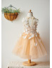 Peter Pan Collar Champagne Tulle Flower Girl Dress With Butterfly